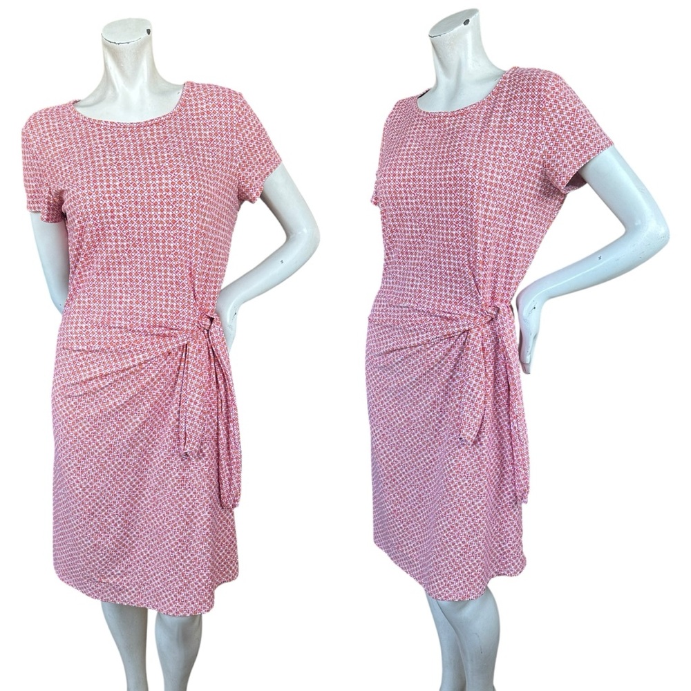 J. McLaughlin Havana Side Wrap Tie Short Sleeve Pink Orange White Catalina Dress